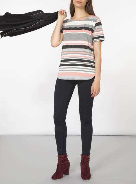 Pink and grey stripe tee